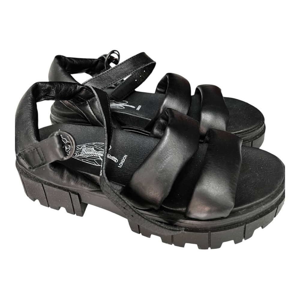 Black padded Fly London Leather Women's Sandals size 38